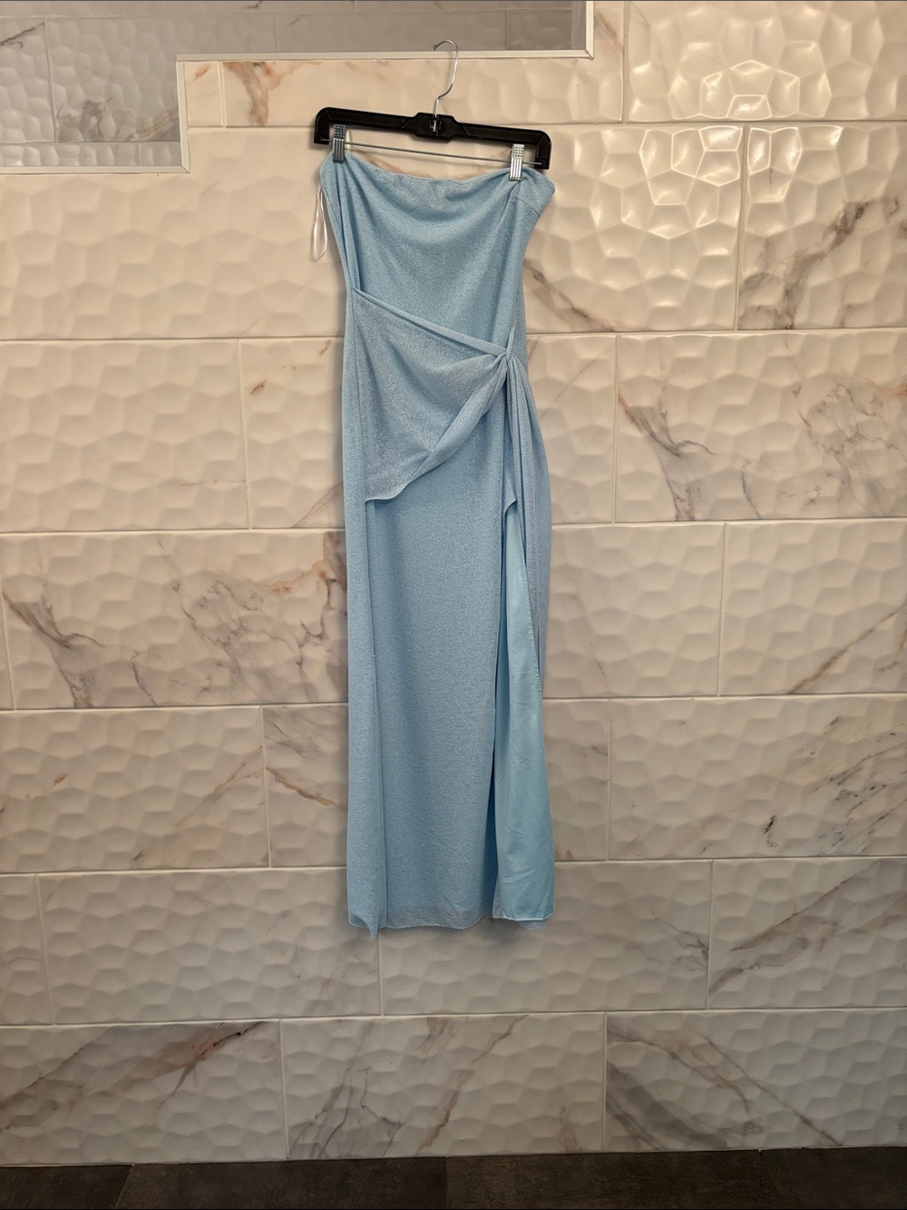 Princess Polly Strapless Powder Blue Draped Gown